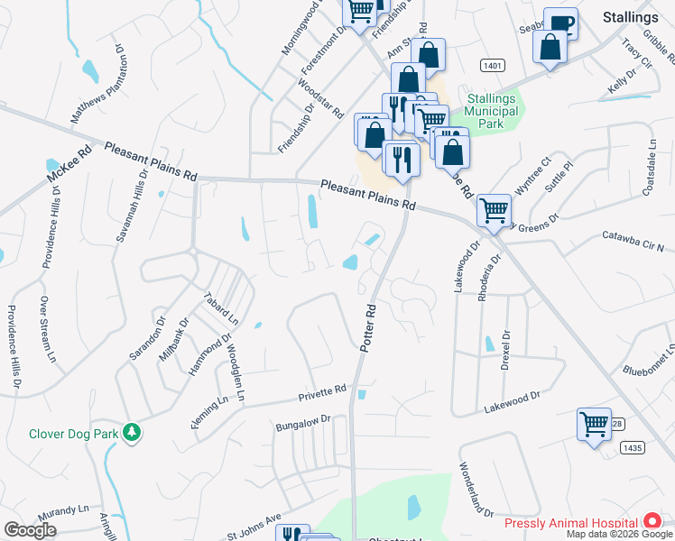 map of restaurants, bars, coffee shops, grocery stores, and more near 201 Marquis Ct in Matthews