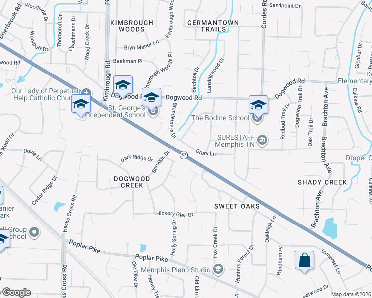 map of restaurants, bars, coffee shops, grocery stores, and more near 8377 Drury Lane in Germantown