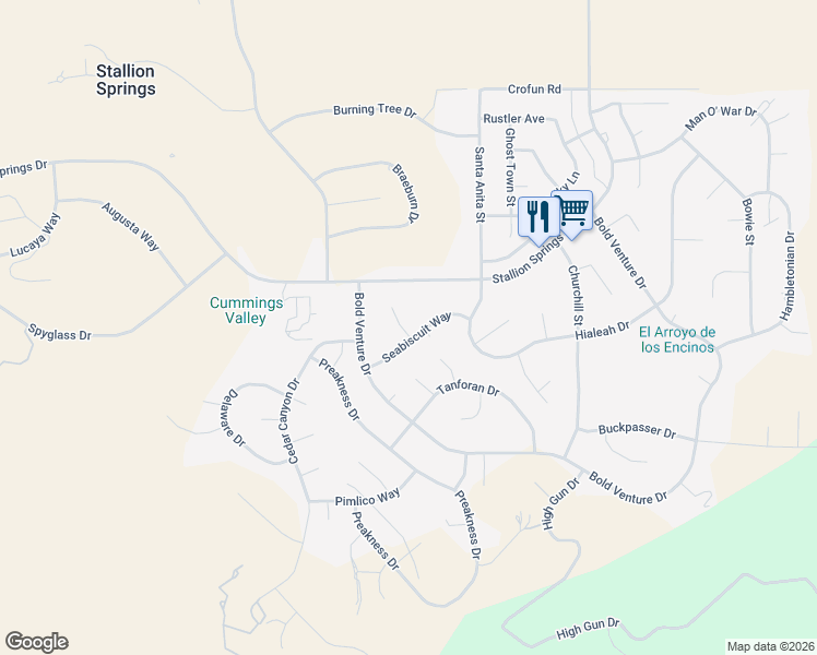 map of restaurants, bars, coffee shops, grocery stores, and more near 17951 Swaps Court in Tehachapi