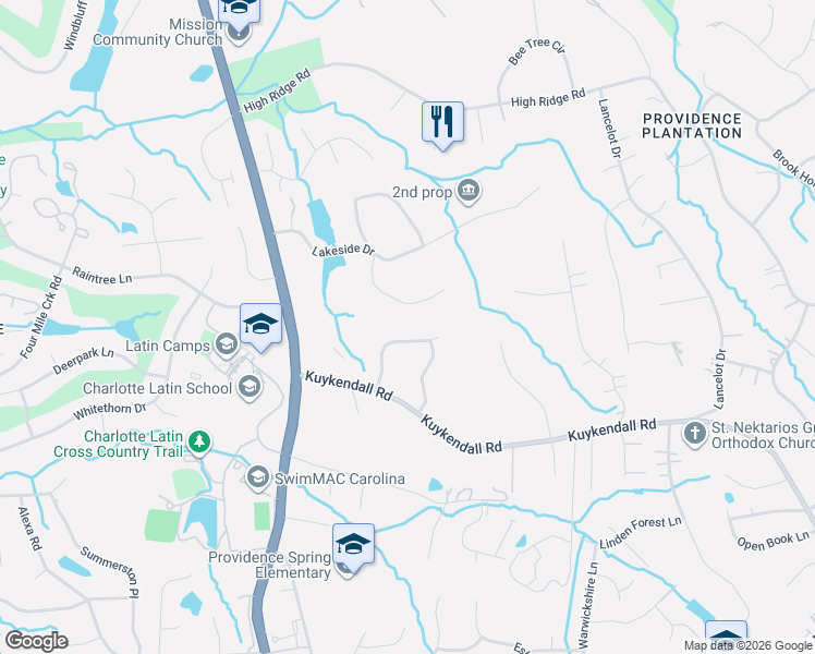 map of restaurants, bars, coffee shops, grocery stores, and more near 9422 Squirrel Hollow Lane in Charlotte
