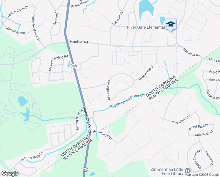 map of restaurants, bars, coffee shops, grocery stores, and more near 16322 Circlegreen Drive in Charlotte