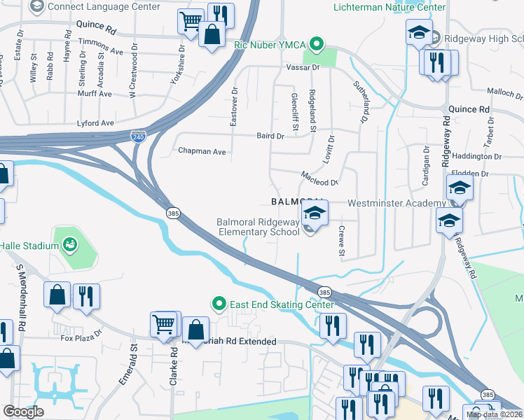 map of restaurants, bars, coffee shops, grocery stores, and more near 5824 Lynnfield Cove in Memphis
