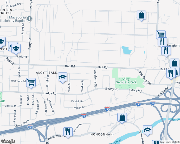 map of restaurants, bars, coffee shops, grocery stores, and more near 2360 Verdun Cove in Memphis