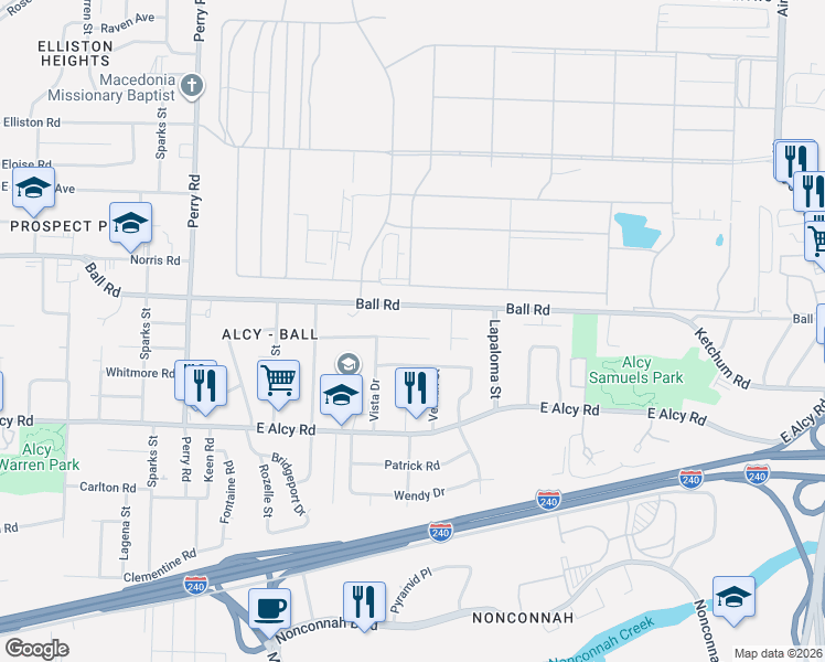map of restaurants, bars, coffee shops, grocery stores, and more near 1837 Kingsview Drive in Memphis