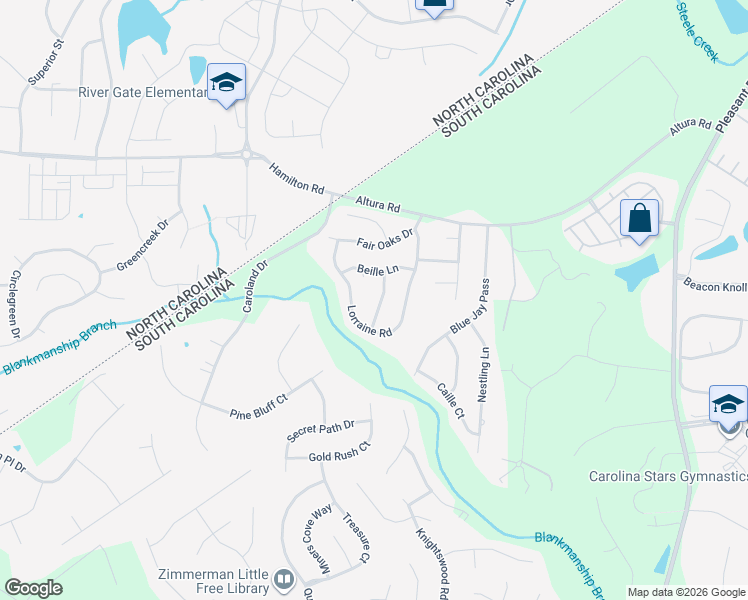 map of restaurants, bars, coffee shops, grocery stores, and more near 316 Lorraine Road in Fort Mill