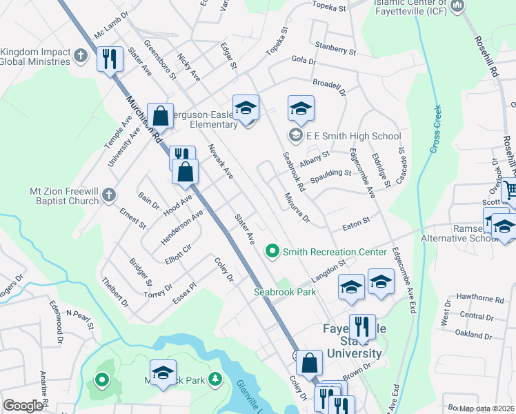 map of restaurants, bars, coffee shops, grocery stores, and more near 701 State Avenue in Fayetteville
