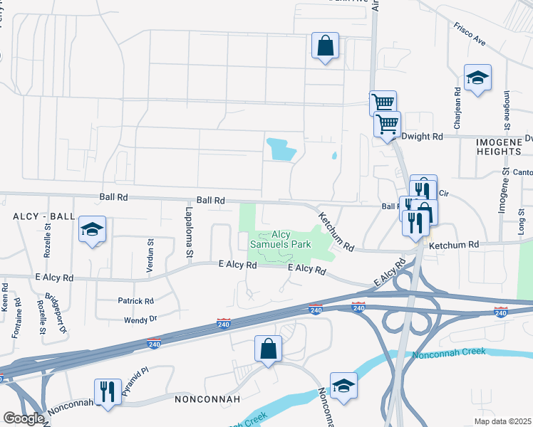 map of restaurants, bars, coffee shops, grocery stores, and more near 2350 North Orchid Drive in Memphis