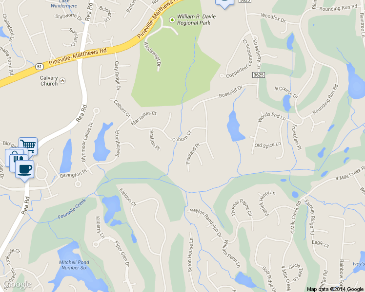 map of restaurants, bars, coffee shops, grocery stores, and more near 4701 Coburn Court in Charlotte