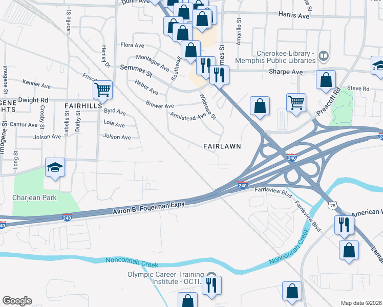 map of restaurants, bars, coffee shops, grocery stores, and more near 2957 Southwall Cove in Memphis