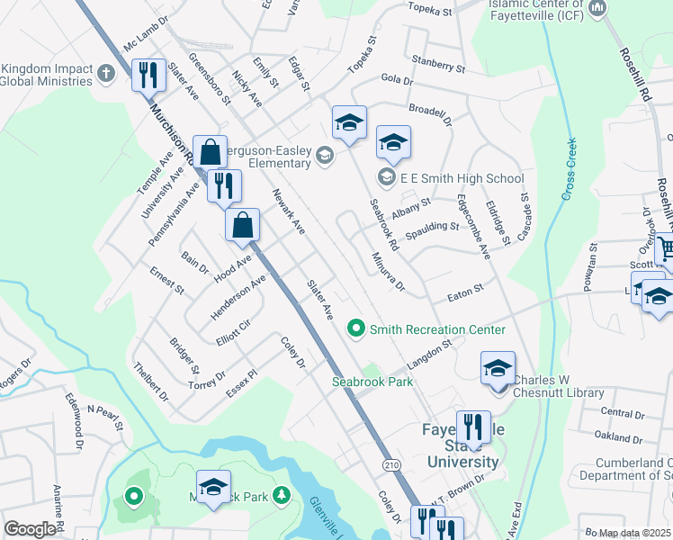 map of restaurants, bars, coffee shops, grocery stores, and more near 701 State Avenue in Fayetteville