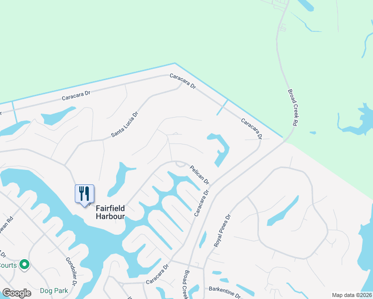 map of restaurants, bars, coffee shops, grocery stores, and more near 6005 Pelican Drive in New Bern