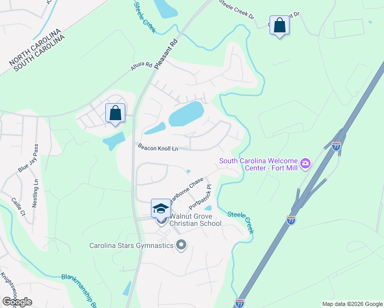 map of restaurants, bars, coffee shops, grocery stores, and more near 374 Gringley Hill Road in Fort Mill