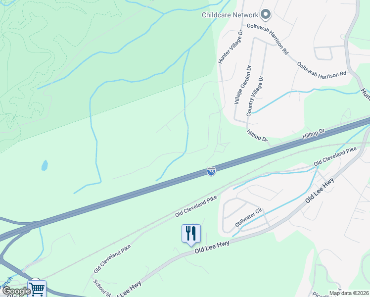 map of restaurants, bars, coffee shops, grocery stores, and more near 5034 Hunter Village Drive in Ooltewah