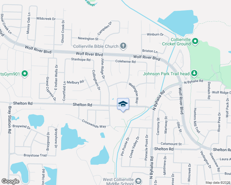 map of restaurants, bars, coffee shops, grocery stores, and more near 1500 John Ridge Drive in Collierville