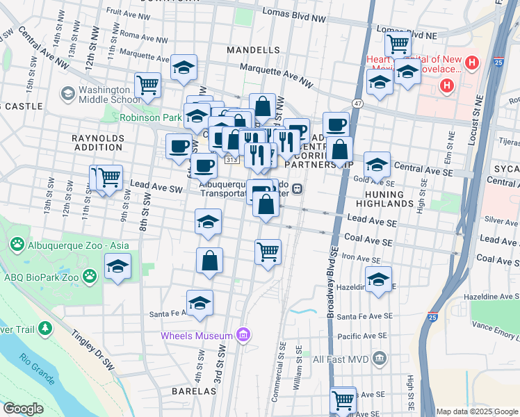 map of restaurants, bars, coffee shops, grocery stores, and more near in Albuquerque