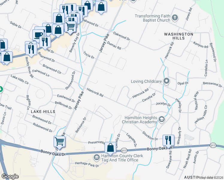 map of restaurants, bars, coffee shops, grocery stores, and more near 4626 Heiskell Drive in Chattanooga