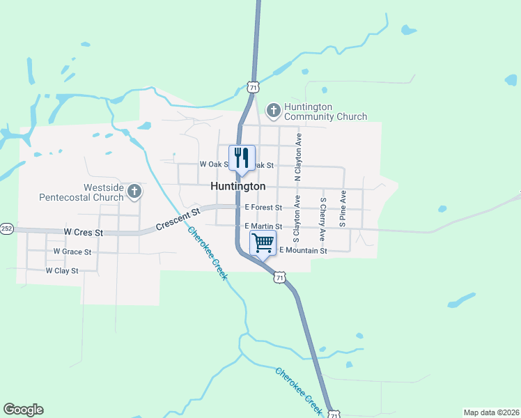 map of restaurants, bars, coffee shops, grocery stores, and more near 214 East Martin Street in Huntington