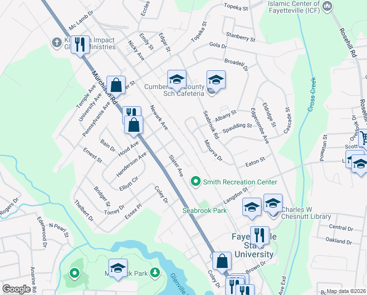 map of restaurants, bars, coffee shops, grocery stores, and more near 701 State Avenue in Fayetteville
