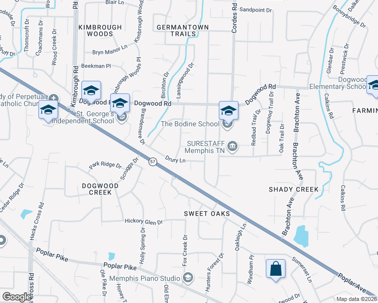 map of restaurants, bars, coffee shops, grocery stores, and more near 8449 Glenbrae Cove in Germantown