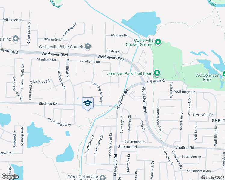 map of restaurants, bars, coffee shops, grocery stores, and more near 1495 Grayson Cove in Collierville