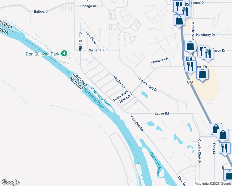 map of restaurants, bars, coffee shops, grocery stores, and more near Buena Vista in Bullhead City