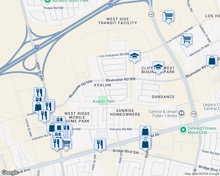 map of restaurants, bars, coffee shops, grocery stores, and more near 9127 Starboard Road Northwest in Albuquerque