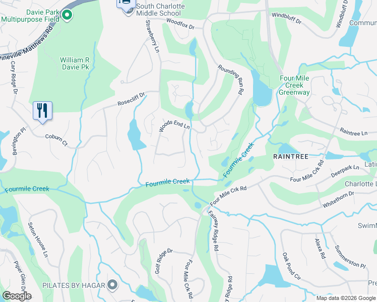 map of restaurants, bars, coffee shops, grocery stores, and more near 4721 Autumn Leaf Lane in Charlotte