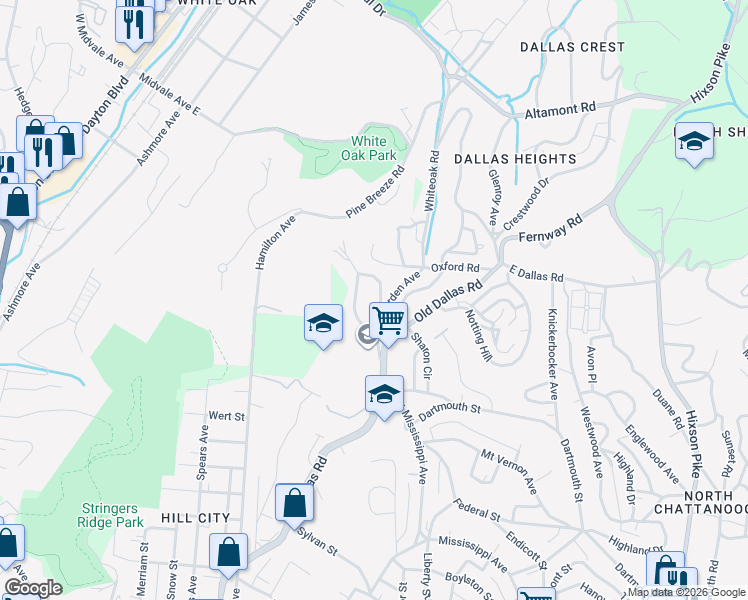 map of restaurants, bars, coffee shops, grocery stores, and more near 1602 Berkley Circle in Chattanooga