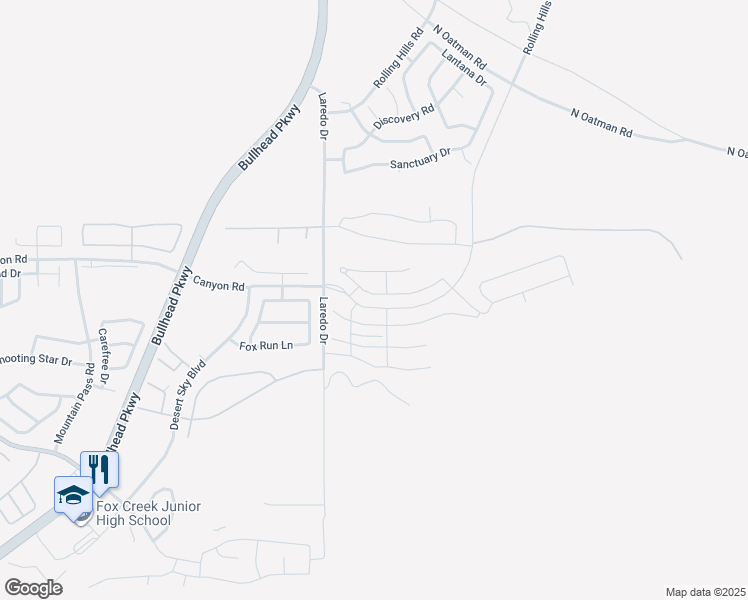 map of restaurants, bars, coffee shops, grocery stores, and more near 2634 Canyon Park Drive in Bullhead City