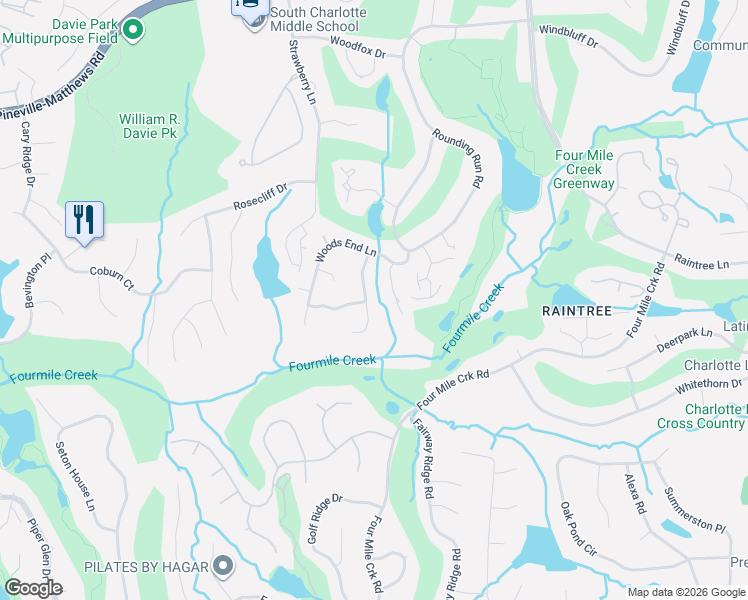 map of restaurants, bars, coffee shops, grocery stores, and more near 4721 Autumn Leaf Lane in Charlotte