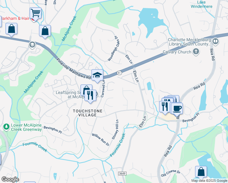 map of restaurants, bars, coffee shops, grocery stores, and more near 9130 Twilight Hill Court in Charlotte