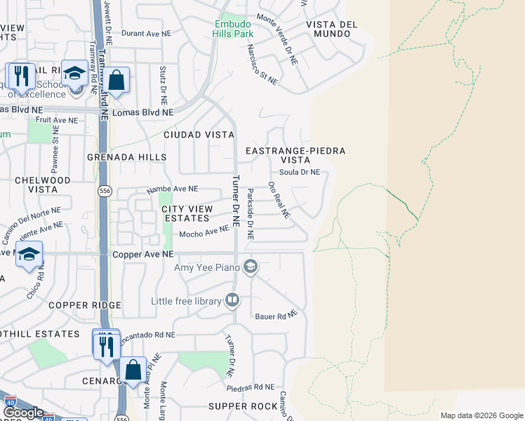 map of restaurants, bars, coffee shops, grocery stores, and more near 14317 Grand Avenue Northeast in Albuquerque
