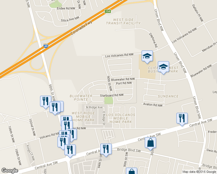 map of restaurants, bars, coffee shops, grocery stores, and more near 9201 Halyard Road Northwest in Albuquerque
