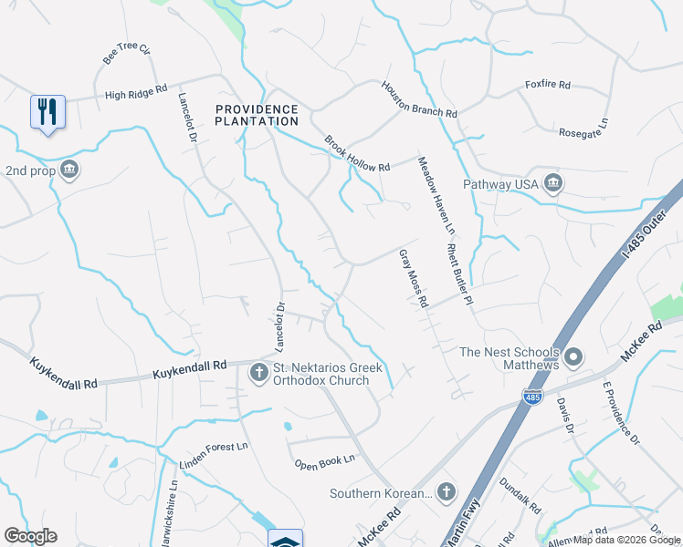 map of restaurants, bars, coffee shops, grocery stores, and more near 2624 High Ridge Road in Charlotte