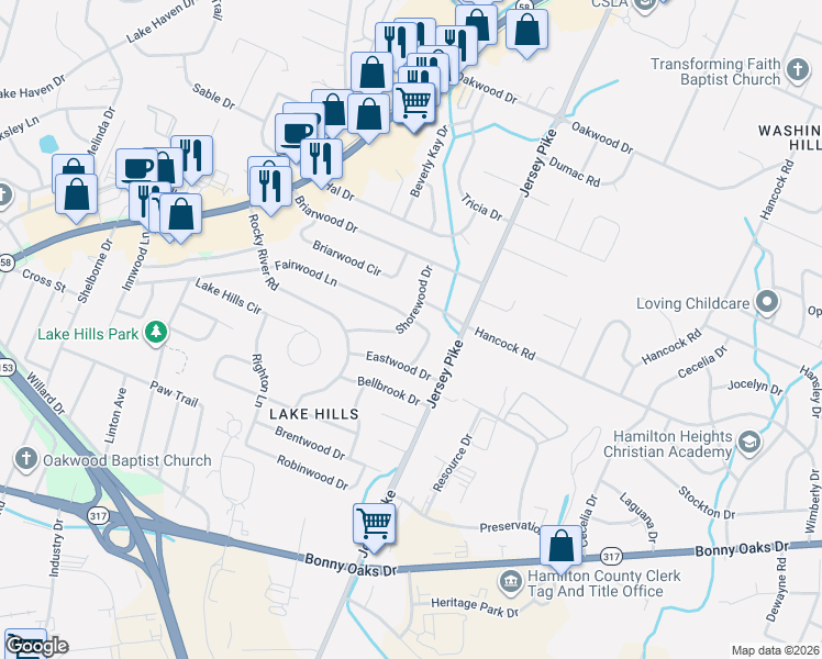 map of restaurants, bars, coffee shops, grocery stores, and more near 4731 Fairwood Lane in Chattanooga