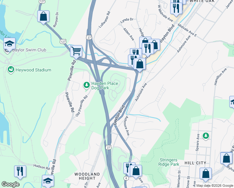 map of restaurants, bars, coffee shops, grocery stores, and more near 1710 Urban Trail in Chattanooga