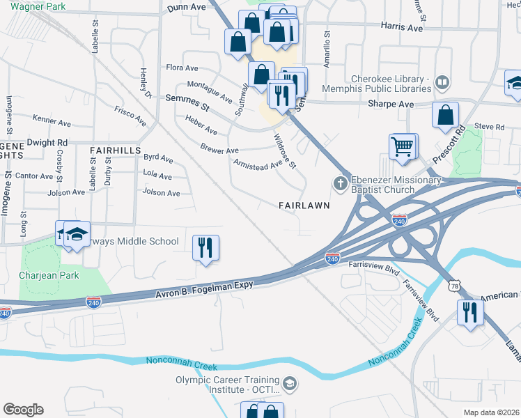 map of restaurants, bars, coffee shops, grocery stores, and more near 2956 Southwall Street in Memphis