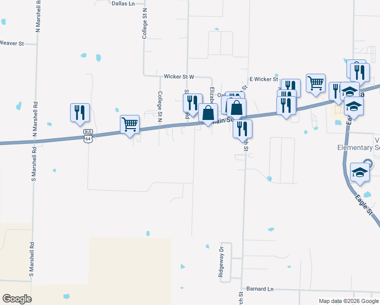 map of restaurants, bars, coffee shops, grocery stores, and more near 14 Cemetery Street in Vilonia