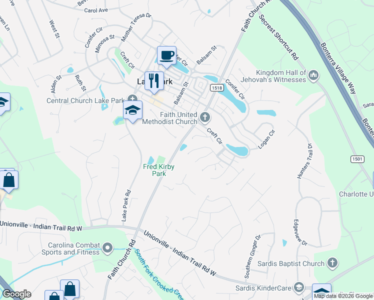 map of restaurants, bars, coffee shops, grocery stores, and more near 5924 Hoover Avenue in Indian Trail