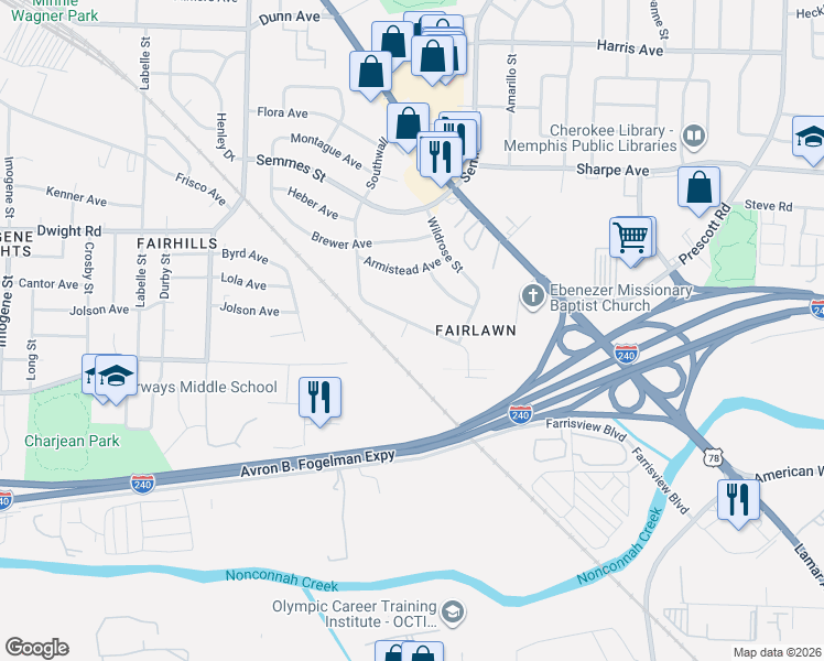 map of restaurants, bars, coffee shops, grocery stores, and more near 2956 Southwall Street in Memphis
