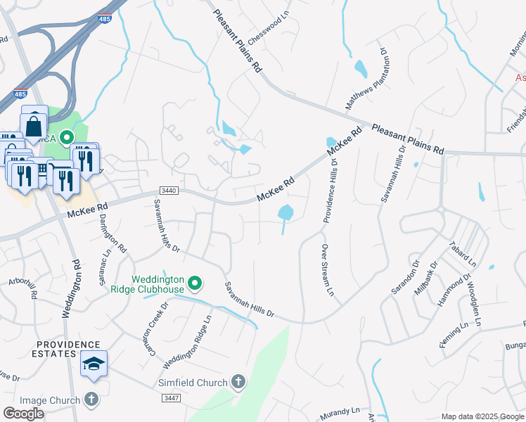 map of restaurants, bars, coffee shops, grocery stores, and more near 6013 Hampstead Pond Lane in Matthews