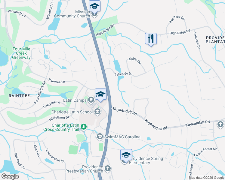 map of restaurants, bars, coffee shops, grocery stores, and more near 9331 Providence Road in Charlotte