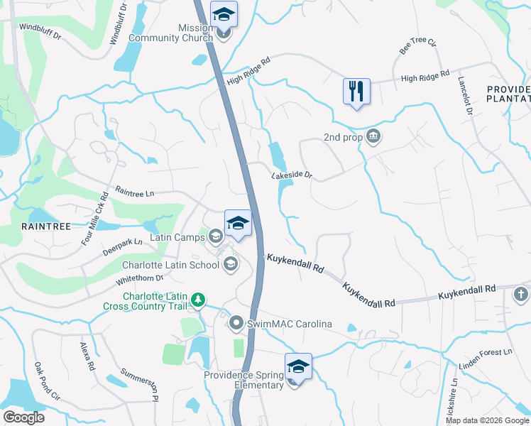 map of restaurants, bars, coffee shops, grocery stores, and more near 9319 Providence Road in Charlotte