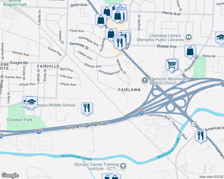 map of restaurants, bars, coffee shops, grocery stores, and more near 2956 Southwall Street in Memphis