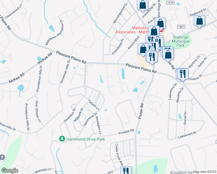 map of restaurants, bars, coffee shops, grocery stores, and more near Cantrell Ct. in Stallings
