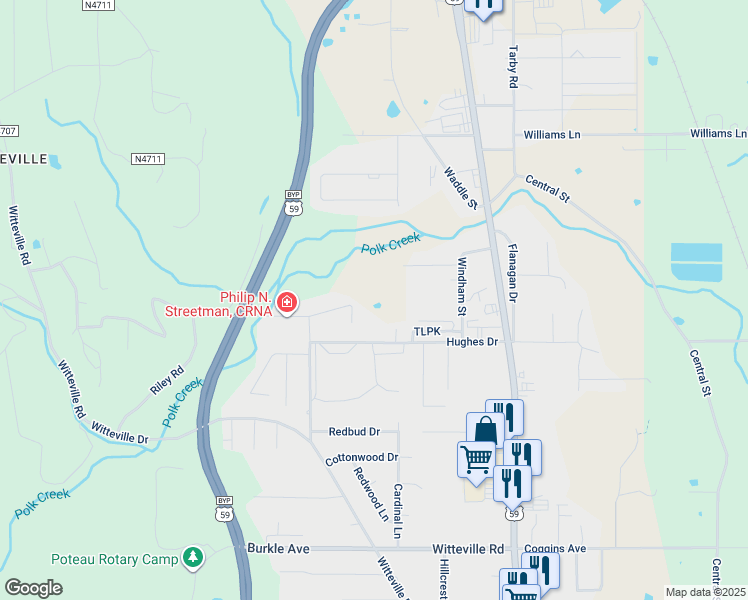 map of restaurants, bars, coffee shops, grocery stores, and more near 306 Hughes Drive in Poteau