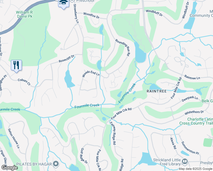 map of restaurants, bars, coffee shops, grocery stores, and more near 4830 Truesdale Place in Charlotte
