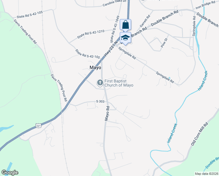 map of restaurants, bars, coffee shops, grocery stores, and more near 193 Mayo Road in Cowpens