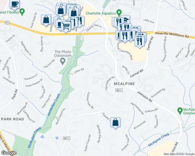 map of restaurants, bars, coffee shops, grocery stores, and more near in Charlotte