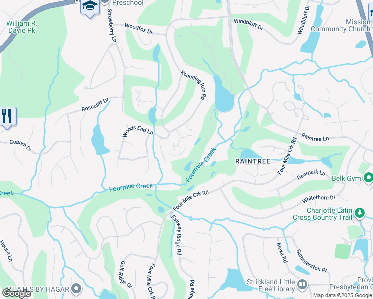 map of restaurants, bars, coffee shops, grocery stores, and more near 4111 Ivystone Court in Charlotte